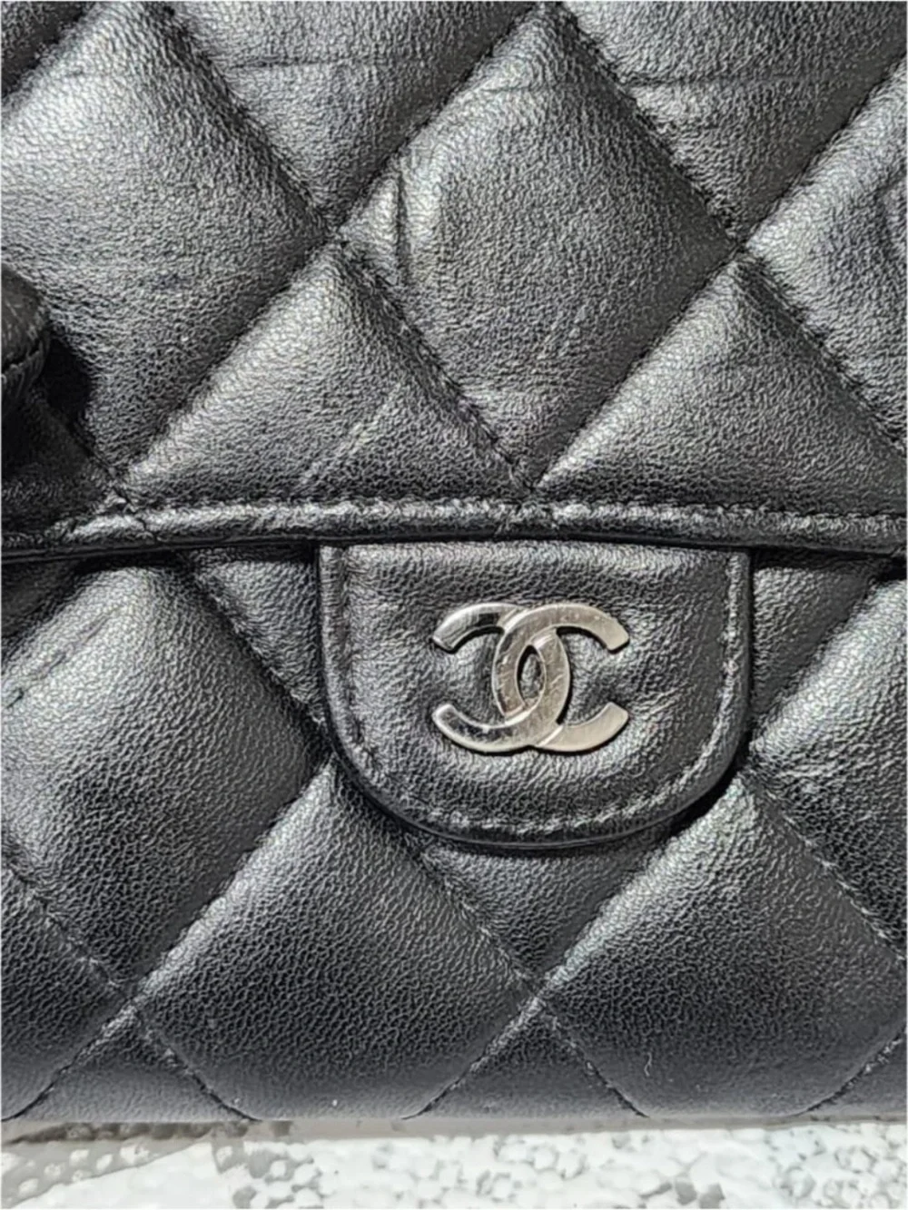 Authentic CHANEL Lambskin Quilted Large Flap Wallet Black